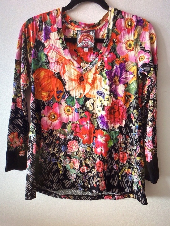 Johnny Was Tops - Johnny Was Multicolor Floral V-Neck Long Sleeve Top